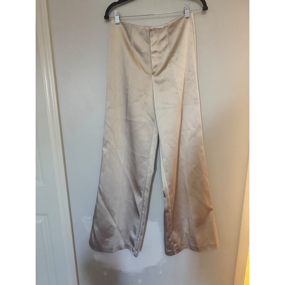 Zara Champagne Gold Satin Wide Leg Pants High Waisted Trousers NWT 1255/442 S